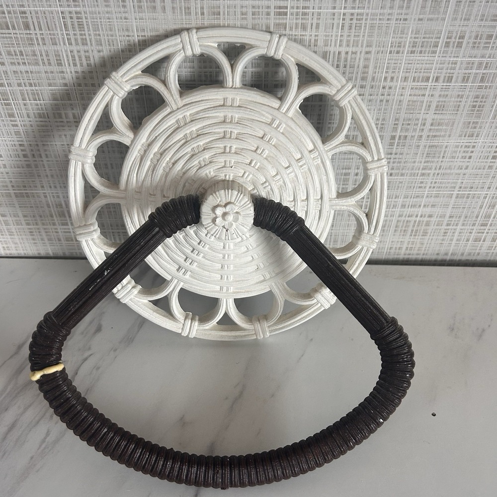 Vintage HOMCO Faux Wicker Rattan 7" Medallion Towel Rack Holder Ring 1978‎ BxPP